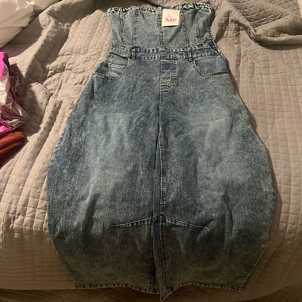 So me denim strapless romper